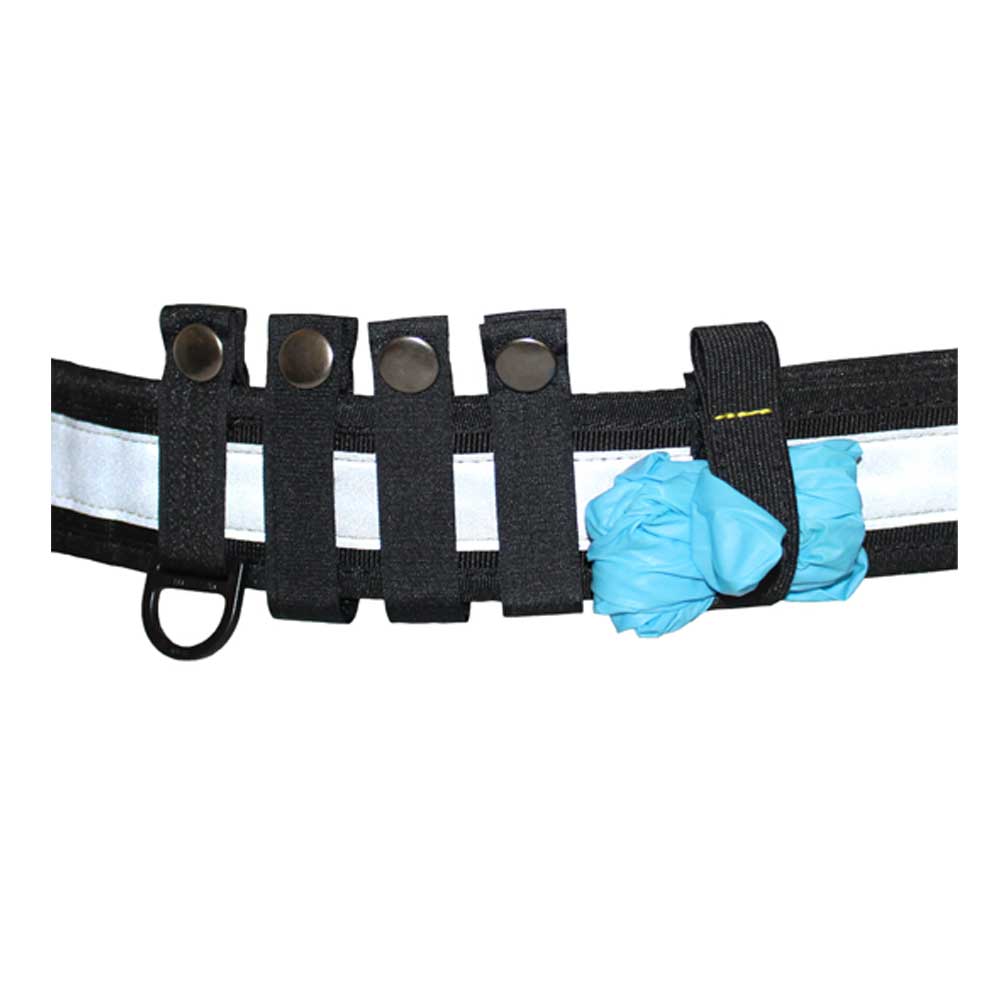 5-teiliges Beltkeeper-Set mit schwarzen Gurtschlaufen und Metallringen, blaues Band dabei