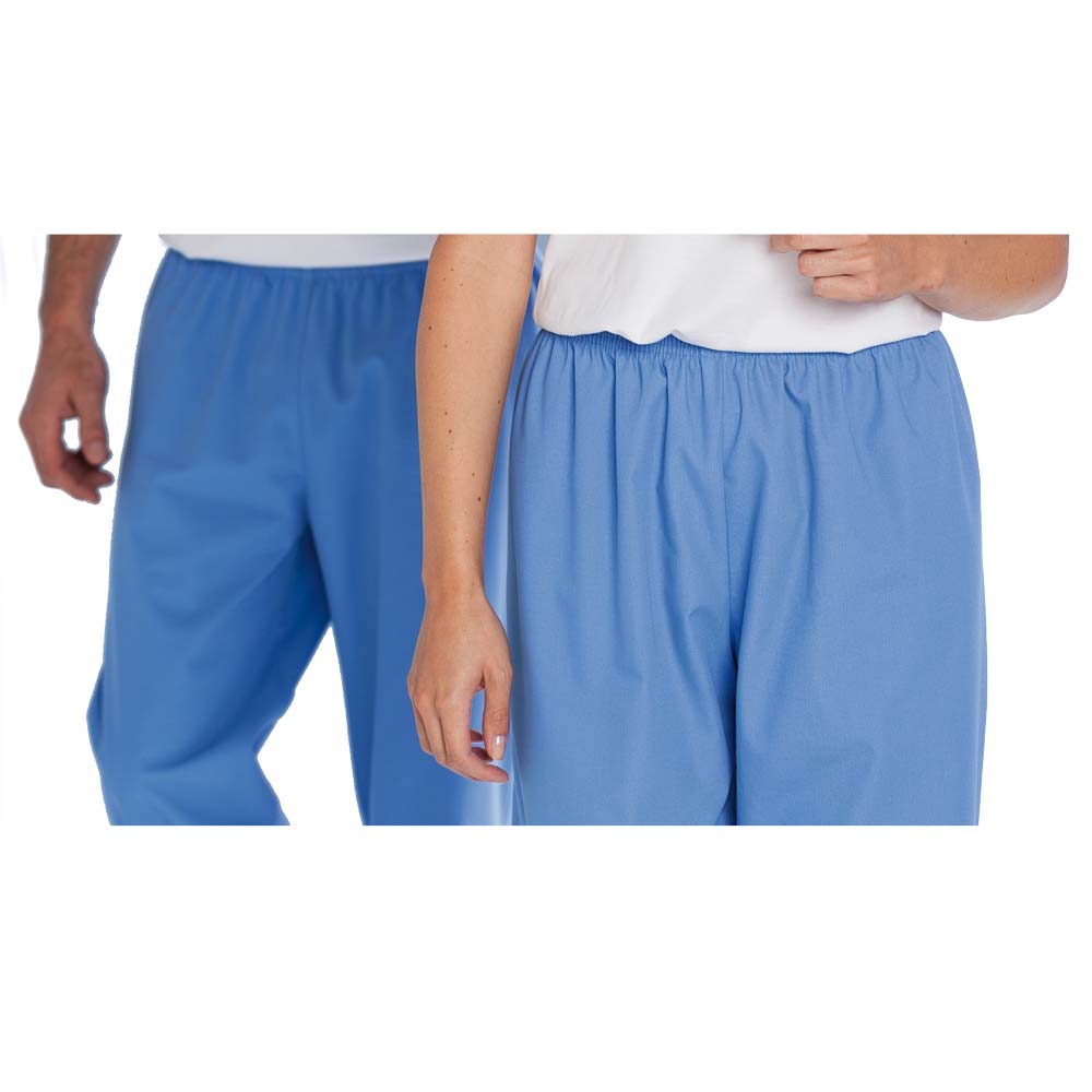 Unisex-OP-Hose in Blau mit Gummizugbund; Vorderansicht im Detail
