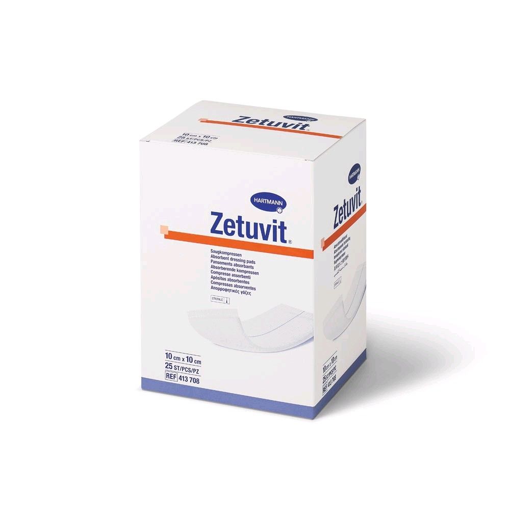 Hartmann Zetuvit® Saugkompressen-Packung 10×10 cm, weiß mit Blau/Orange
