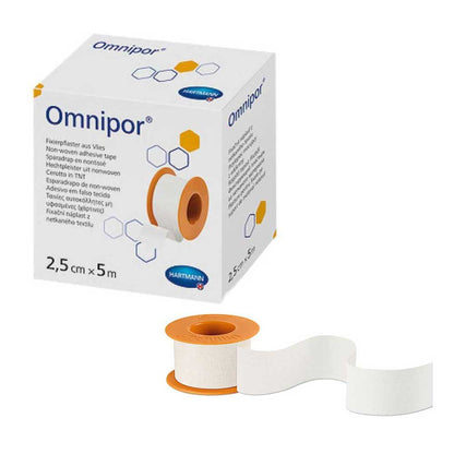 Hartmann Omnipor Fixierpflaster aus Vlies: orange Rolle mit weißem Fixierstreifen