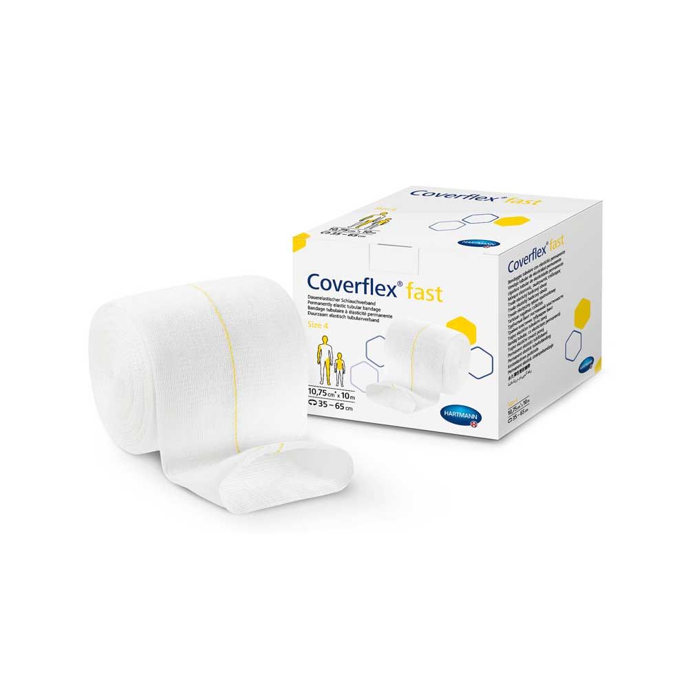 Schlauchverband Coverflex fast, weiß gerollt, Verpackung mit gelb markierter Größe