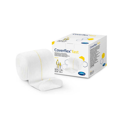 Schlauchverband Coverflex fast, weiß gerollt, Verpackung mit gelb markierter Größe