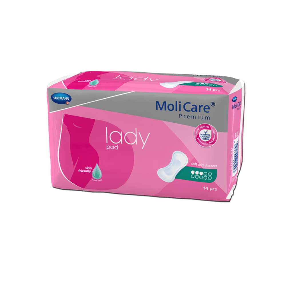 Slipeinlagen MoliCare® Premium Lady Pad, pinke Packung mit weißem Bildeinsatz