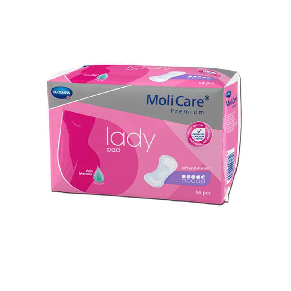Slipeinlagen MoliCare® Premium Lady Pad, pinke Packung mit weißem Pad-Symbol, 14 Stück