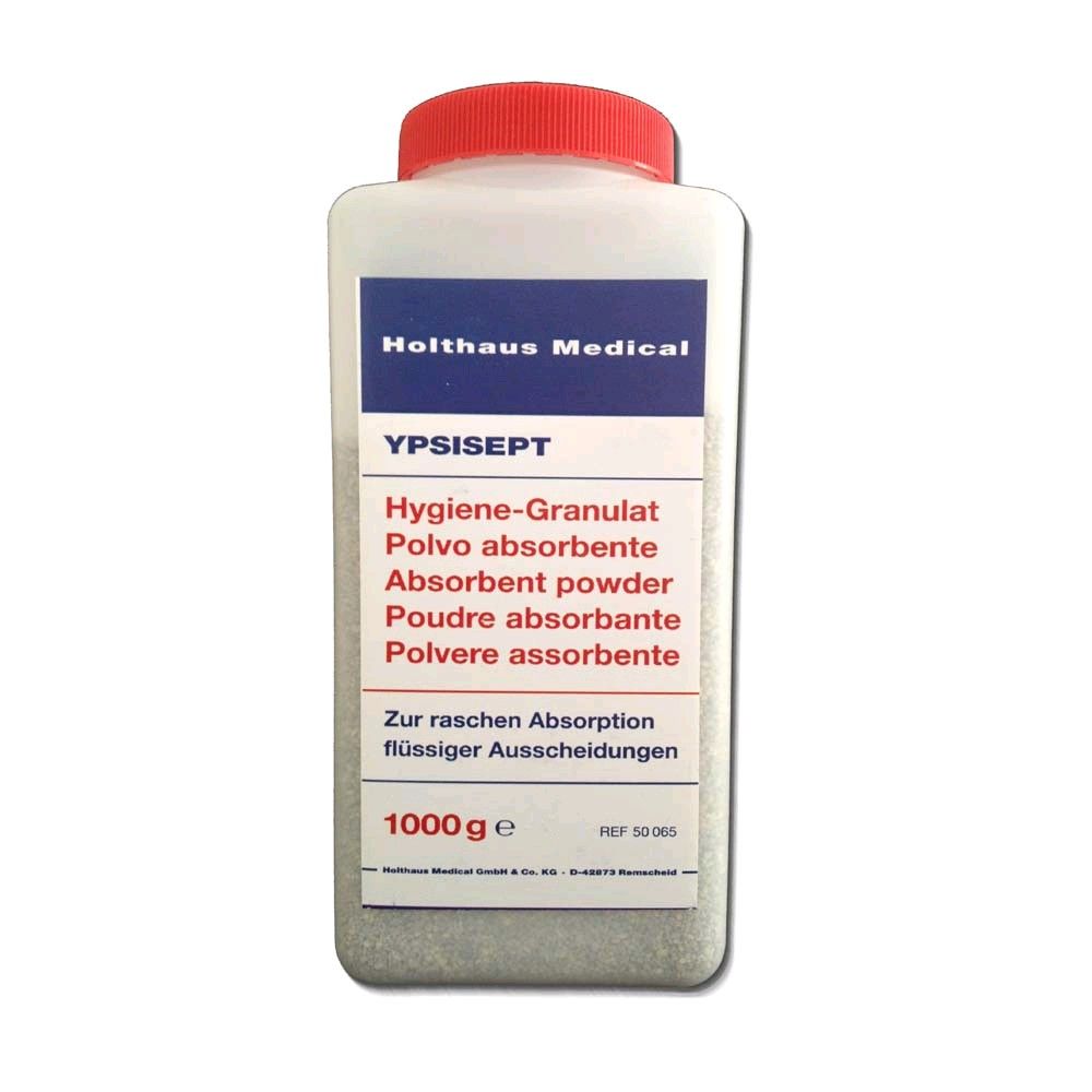 YPSISEPT Hygiene-Granulat von Holthaus Medical, Flasche mit rotem Deckel und Etikett