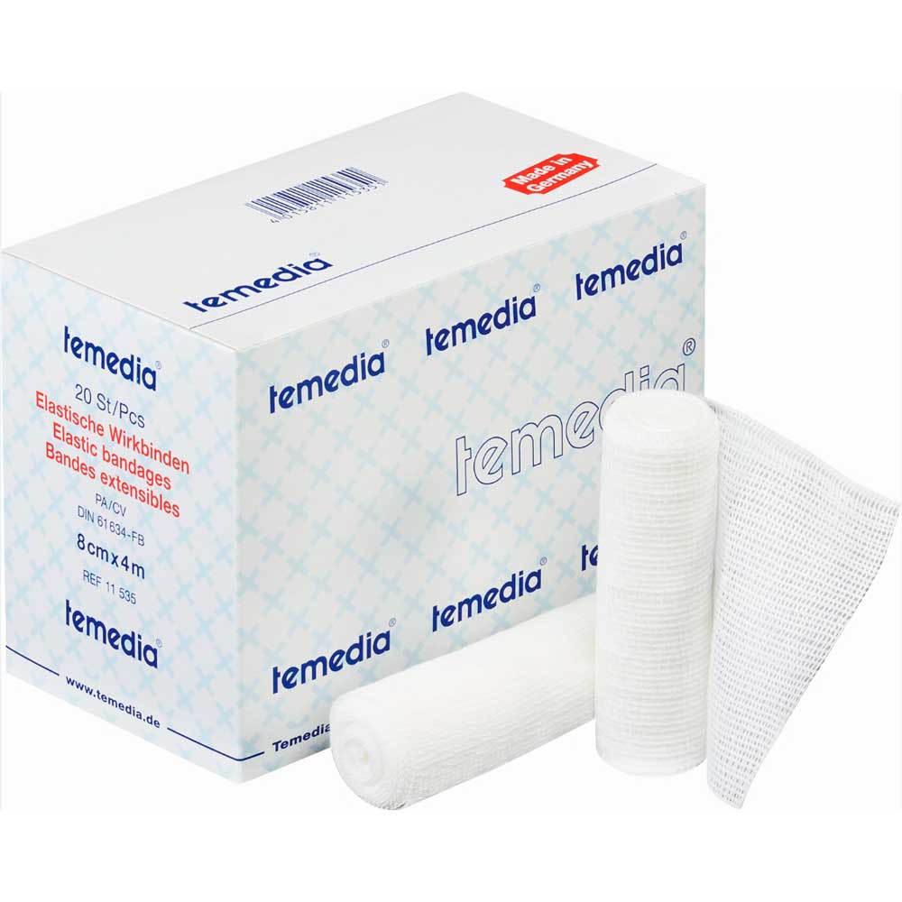 Elastische Wirkbinde Temedia® weißes Strickgewebe, gerollt und teilweise ausgerollt (20 Stück)