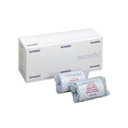 Temedia-SPEZIAL Gipsbinde, Kartonpackung mit zwei blauen Binden