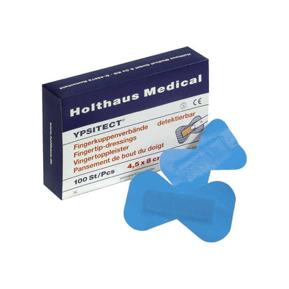 Holthaus Medical YPSITECT Fingerkuppenpflaster-Packung mit blauen Pflastern