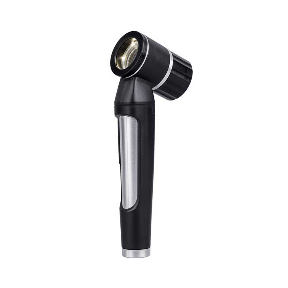 LED-Dermatoskop mit Metallgriff und runder Linse, schwarz