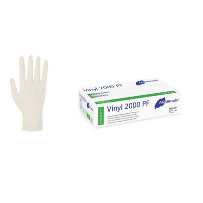 Puderfreie unsterile Vinylhandschuhe in Kartonpackung mit Modellangabe