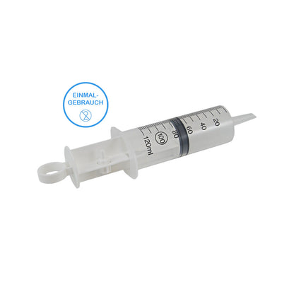 Sterile Wund-/Blasenspritze, schräger Ansatz, Skala bis 120 ml, Einmalgebrauch-Kennzeichnung