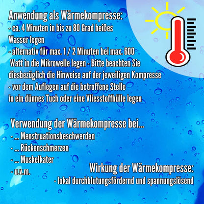 Informationsgrafik zur Wärmeanwendung mit Thermometer und Sonne