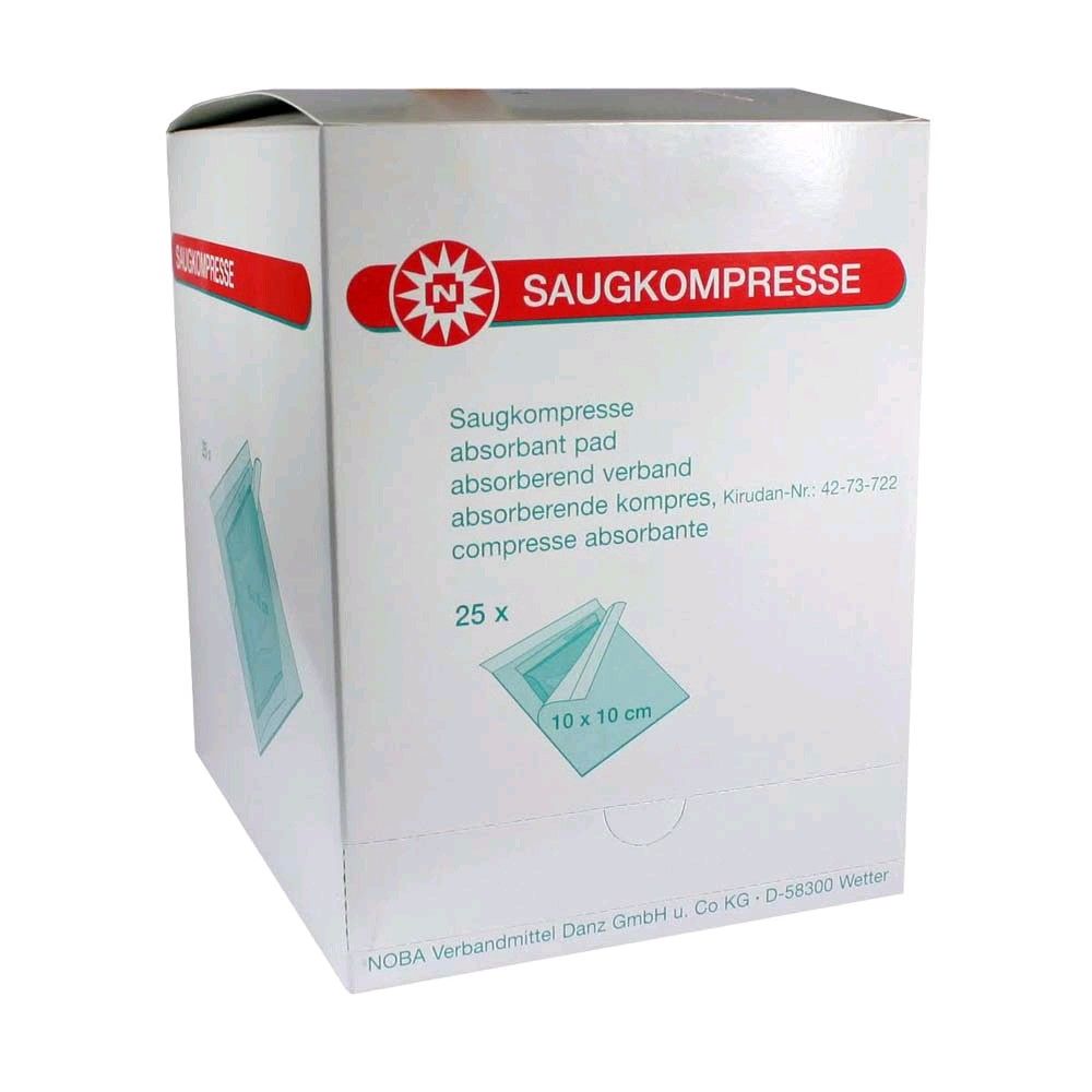 Sterile Saugkompressen-Packung, 25×, 10×10 cm, Vliesseite, Noba