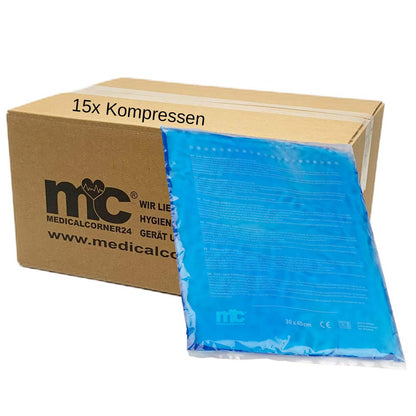 15 Gel-Wärmekompressen, blau, 30×40 cm, in Beutel und Karton