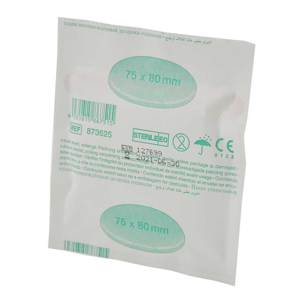 Sterile Vlies-Augenkompresse, Größe 75×80 mm, Vorder- und Rückseitenaufdruck