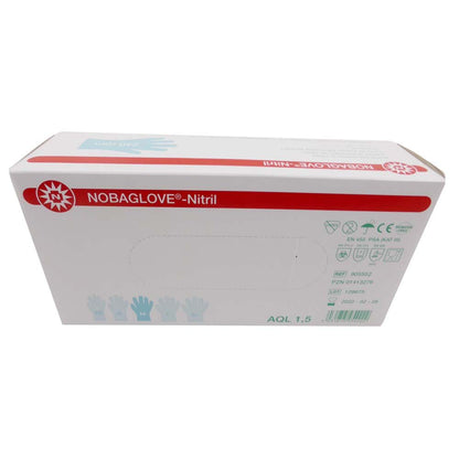 NOBAGLOVE®-Nitril Nitrilhandschuhe (blau) in Kartonverpackung, Vorderseite