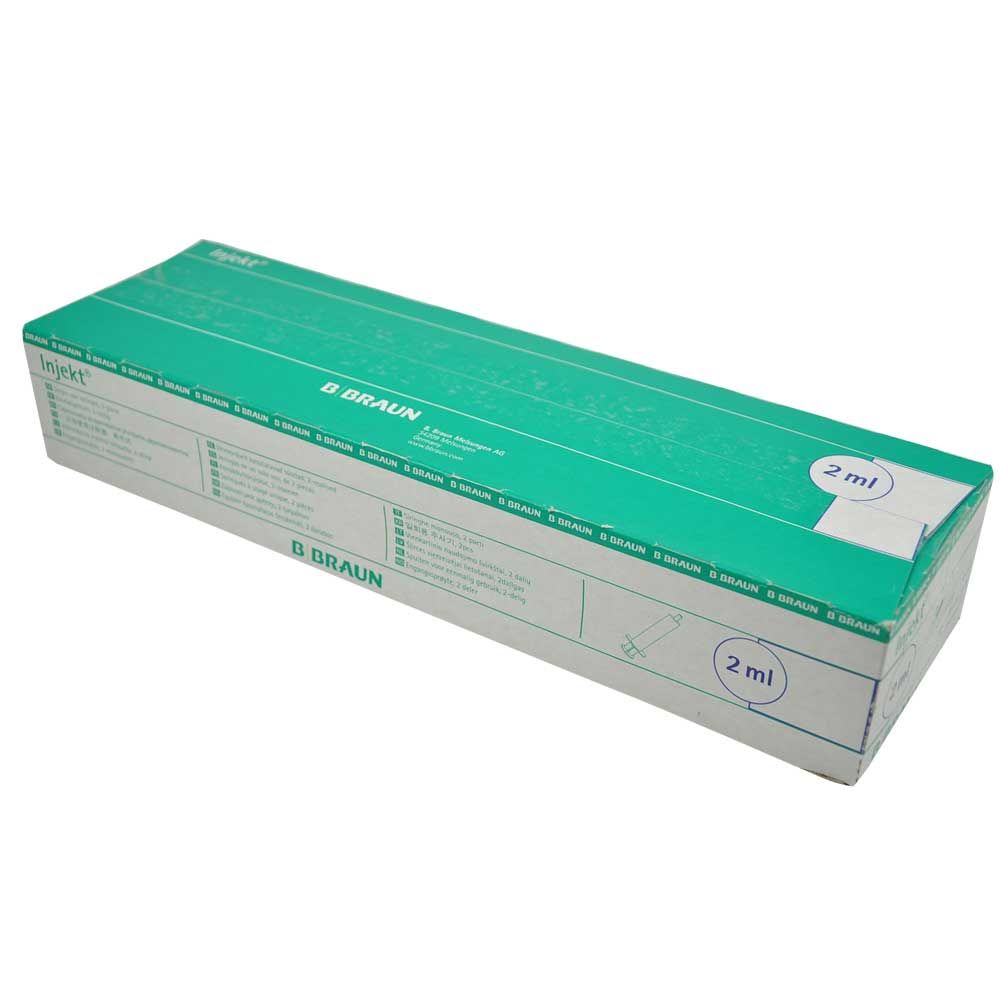 Grüne Einmalspritzen-Box mit Aufdruck „2 ml“