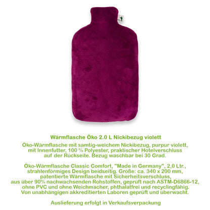 Wärmflasche mit Nickibezug in Violett, Vorderansicht