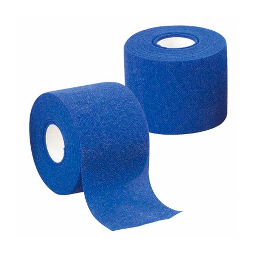 Kohäsive Fixierbinde aus Vlies, blaue Bandrolle mit abgerolltem Ende