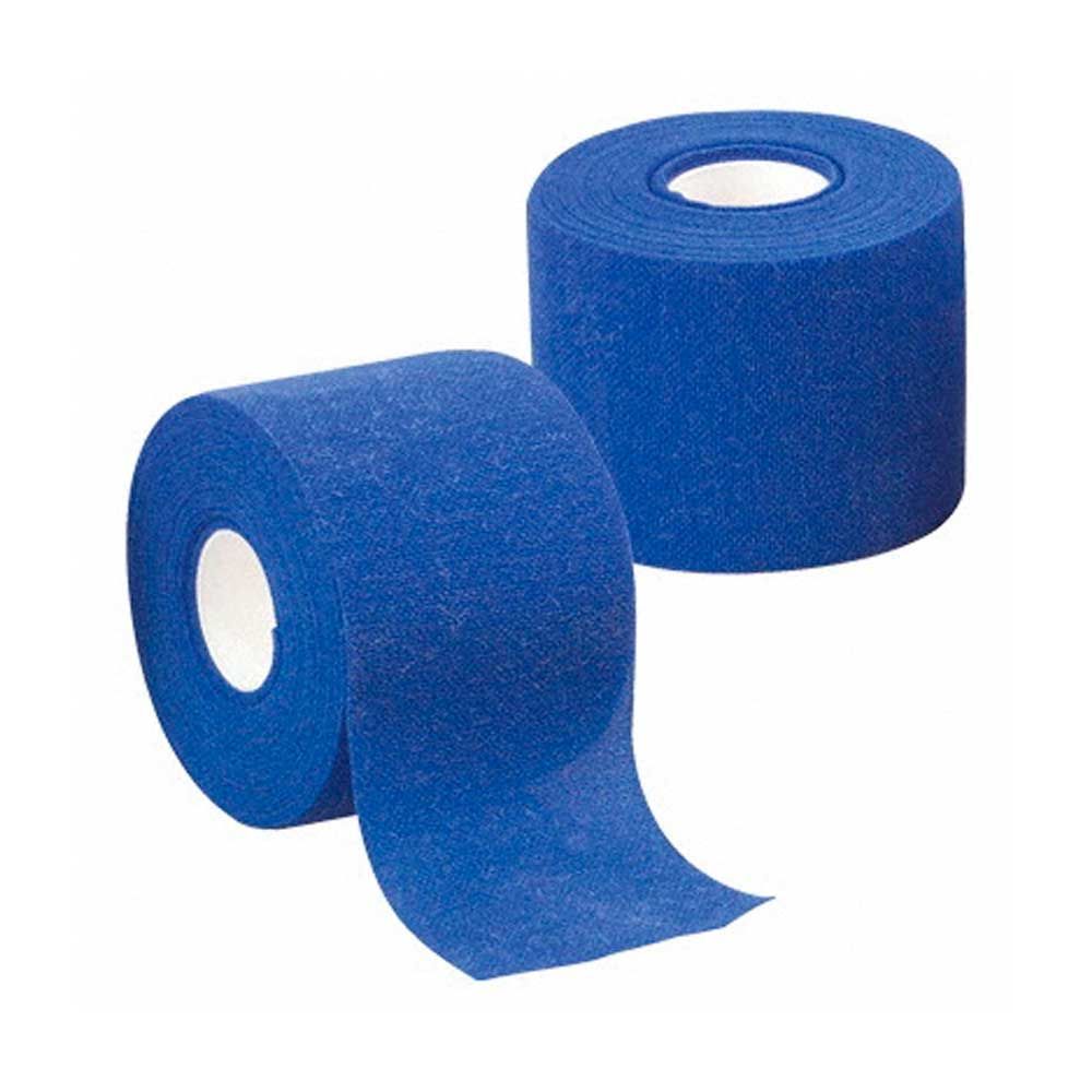 Kohäsive Fixierbinde aus Vlies, blaue Rolle mit sichtbarem Innenkern