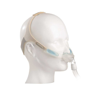 Philips Nuance CPAP-Nasenmaske im Seitenprofil mit Gelkissen und Nasenauflage