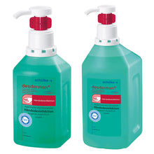 Schülke desderman® hyclick Händedesinfektionsmittel: grüne Flasche mit rotem Pumpkopf