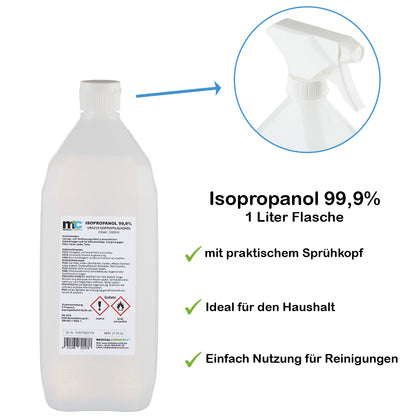 1‑Liter Isopropanol-Flasche mit Sprühkopf, weißes Kunststoffdesign