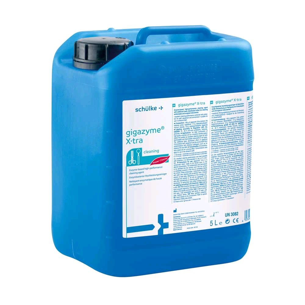 Instrumentenreiniger schülke gigazyme® X·tra im blauen Kanister mit Etikett