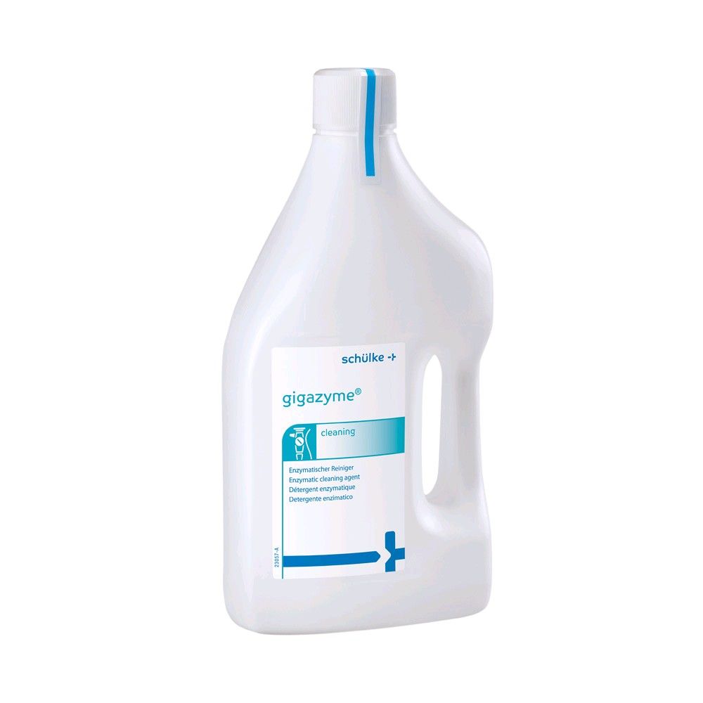 Schülke gigazyme® Instrumentenreiniger in weißer Flasche mit blauem Etikett