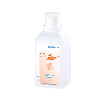Schülke sensiva® Dry Skin Balm, parfümfreie Intensivpflege, vordere Flaschenansicht