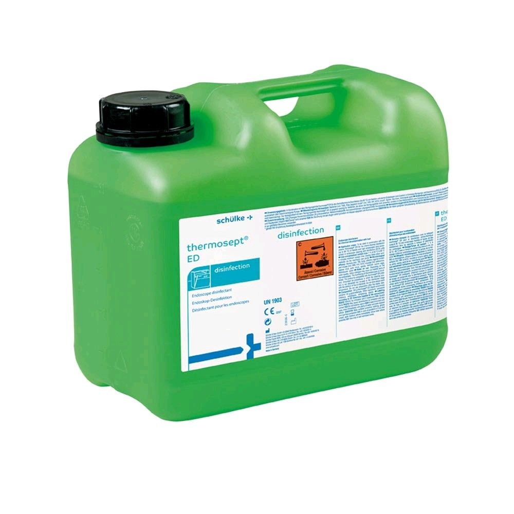 Schülke thermosept® ED Desinfektionskanister, grüner Kunststoffbehälter mit Etikett