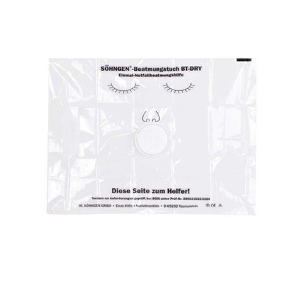 Einmal-Beatmungstuch BT-DRY mit Ventil und Atemfilter in Folienverpackung