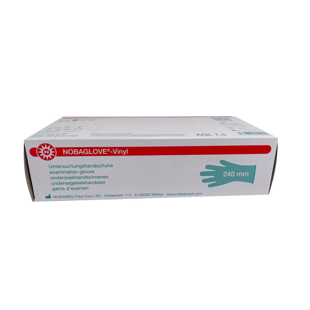 NOBAGLOVE®-Vinyl Untersuchungshandschuhe Packung mit Aufdruck 240 mm