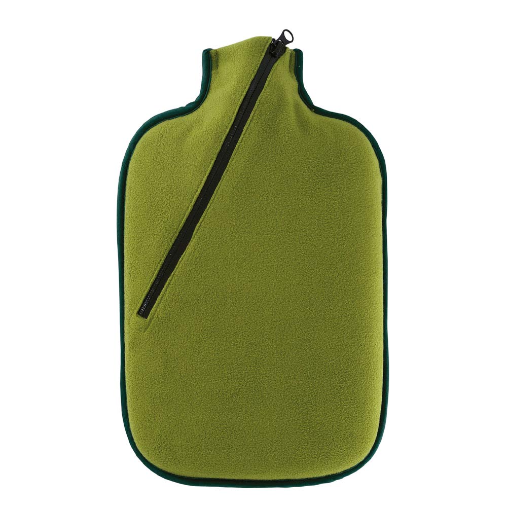 Hugo Frosch Öko-Wärmflasche, Softshell-Bezug grün mit Reißverschlussband schwarz