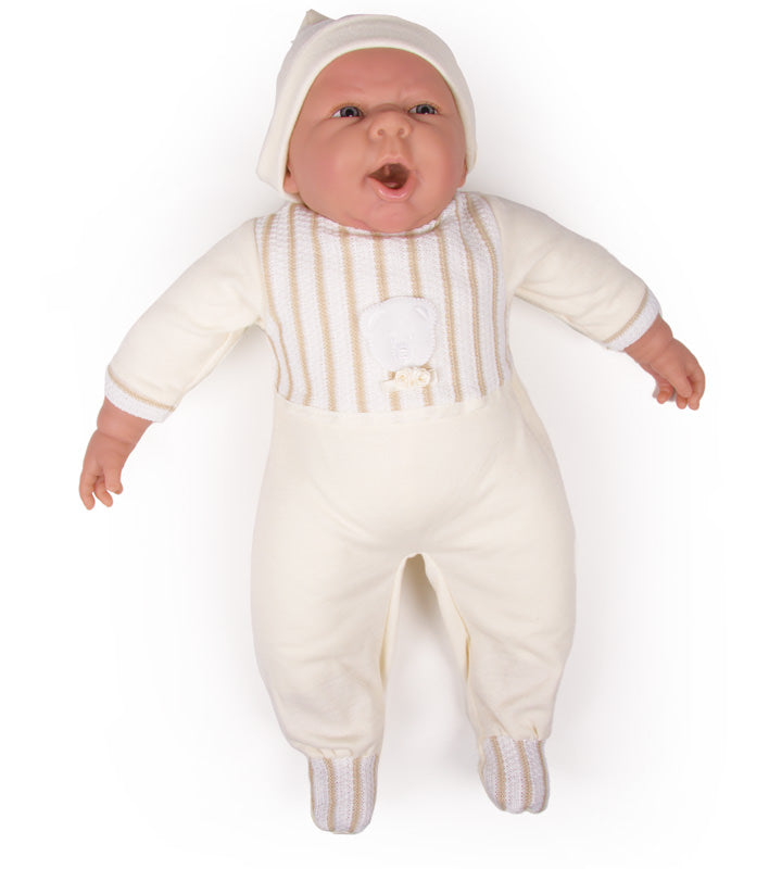 Erler Zimmer Modell Physiotherapie-Babypuppe im hellen Strampler mit Mützchen und Streifen