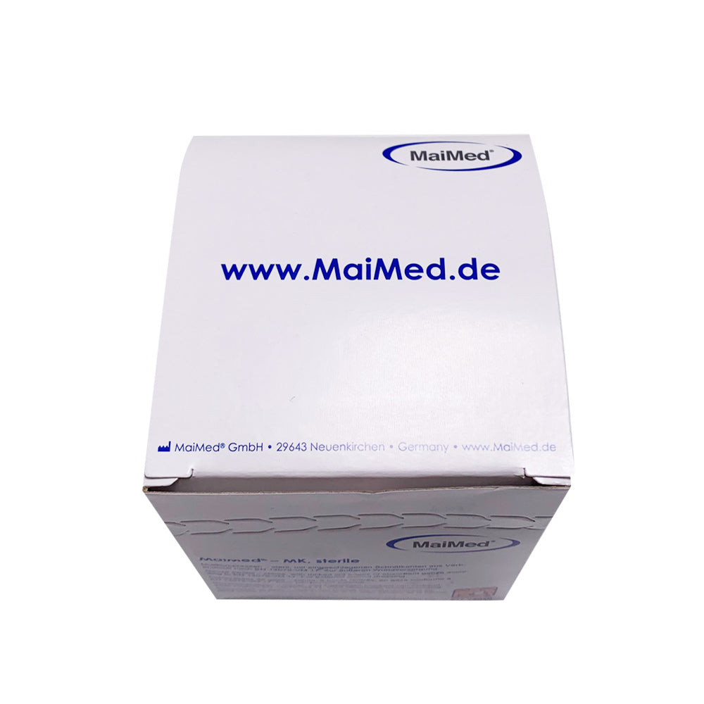 MaiMed MK sterile Mullkompressen, Kartonverpackung mit Logo und Aufdruck