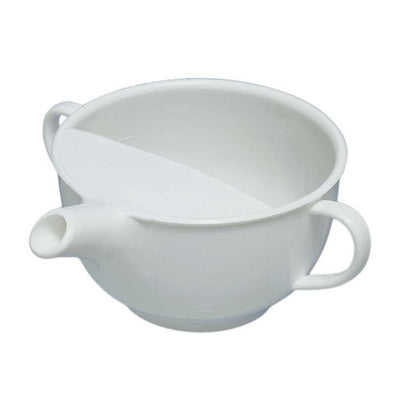 Weiße Schnabeltasse mit Löffelansatz und seitlichen Henkeln, 200 ml