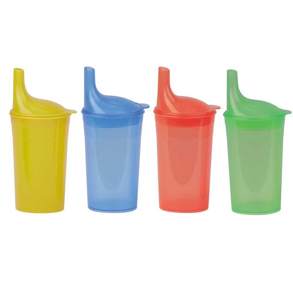 Trinkbecher mit Deckel, Set in Gelb, Blau, Rot und Grün