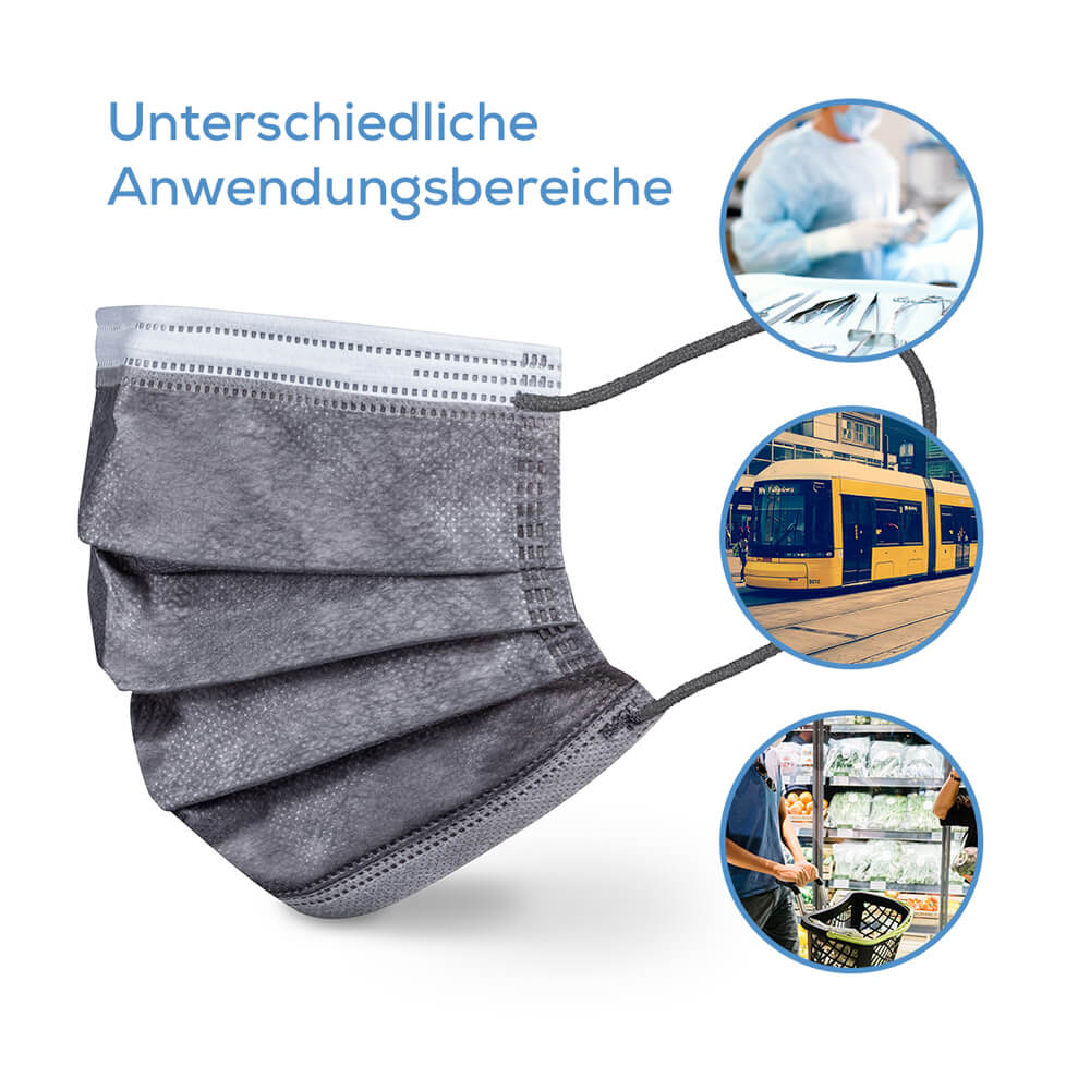 Graue 3-lagige Mundschutzmaske von Beurer mit Nasenbügel und Ohrschlaufen