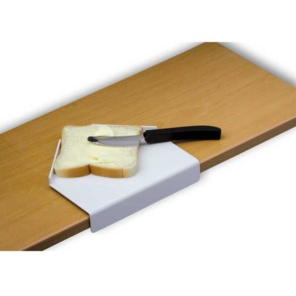 Brotschmierbrett aus Kunststoff, weiß, mit Anti-Rutsch-Noppen, mit Messer und Brot