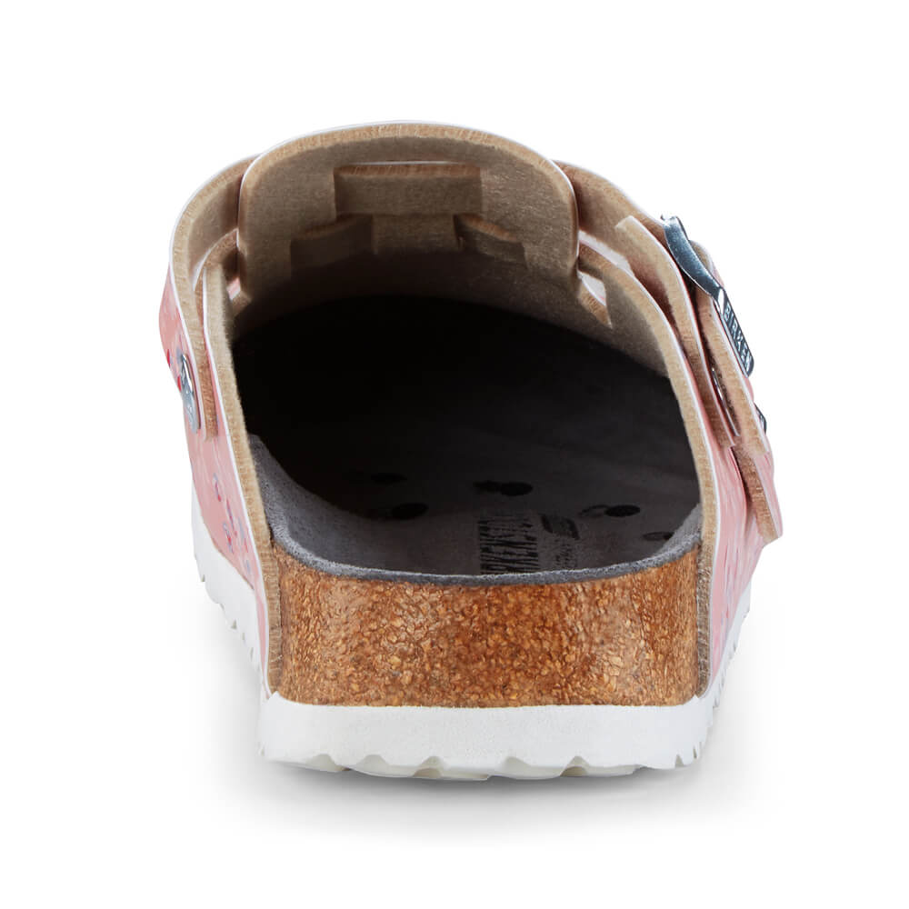Birkenstock Kay ESD schmal: Innenansicht mit Korkfußbett und rosa Riemen