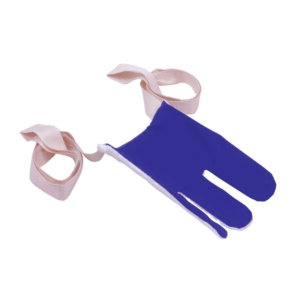 Strumpfanziehhilfe mit blauer Anziehfläche und beigen Stoffschlaufen für die Hand