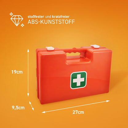 Erste-Hilfe-Koffer, orange, Maße ca. 27×19×9,5 cm, mit Schutzkreuz