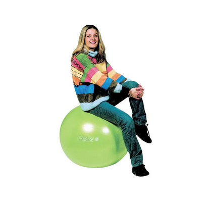 Grüner Sicherheits-Gymnastikball Plus mit Logo, von der Seite gehalten