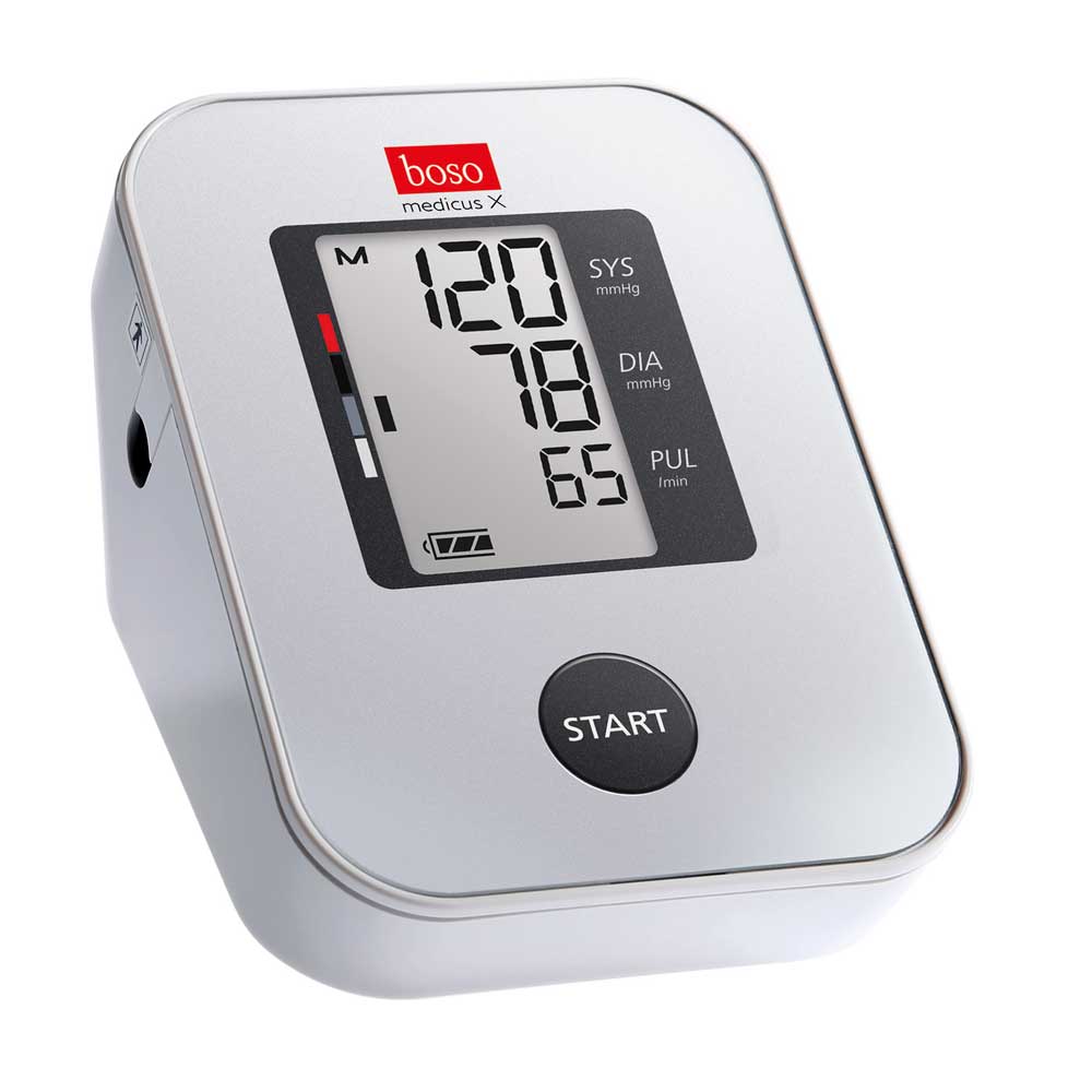 Oberarm-Blutdruckmessgerät boso medicus X in Silber, Digitaldisplay mit Werten