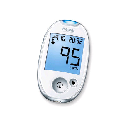 Beurer Blutzuckermessgerät GL44 weiß mit blau beleuchtetem Display