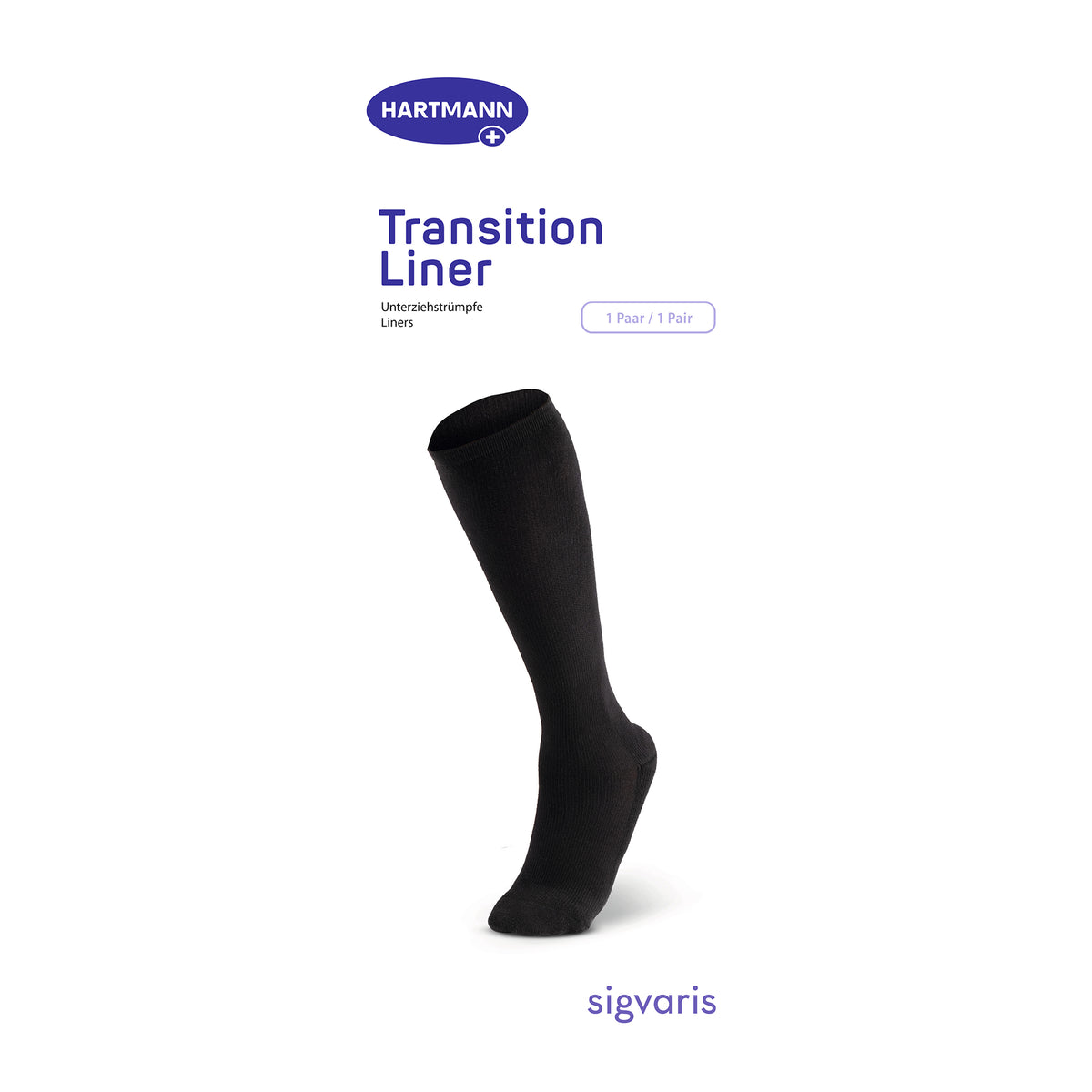 Hartmann Transition® Liner Unterziehstrumpf, schwarzer Kniestrumpf