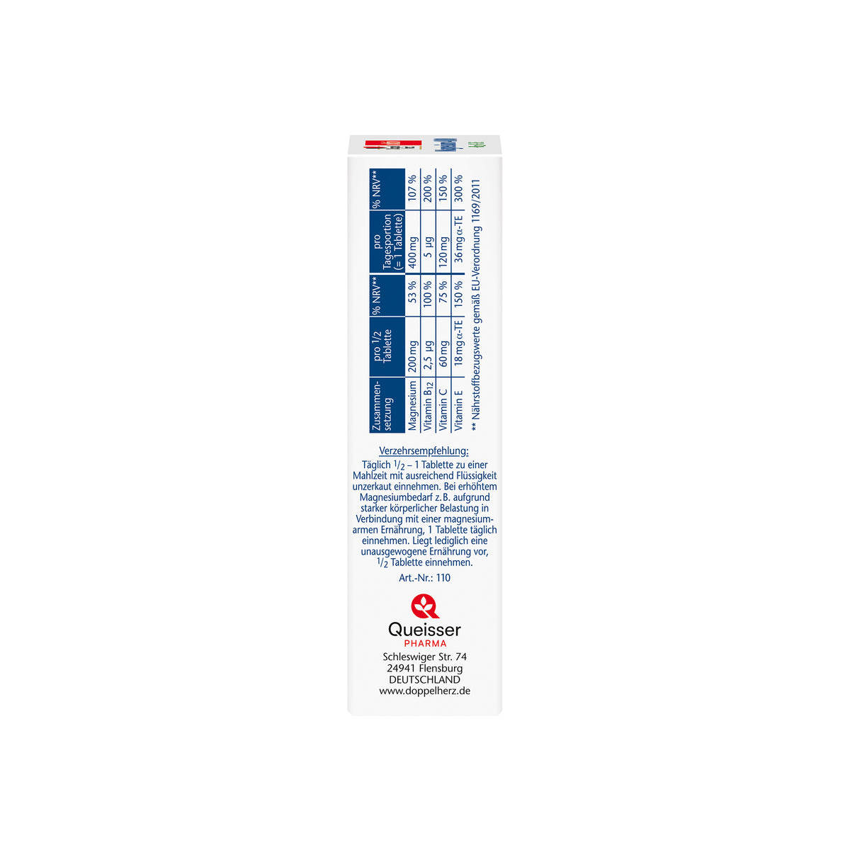 Verpackungsseite mit Herstellerangaben und Hinweisen zu 30 Tabletten