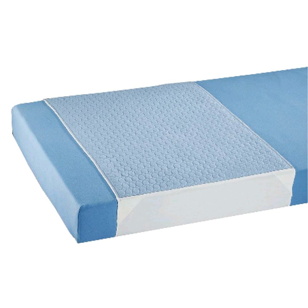 Inkontinenz-Bettauflage blau mit weißer Unterseite, waschbar, rechteckige Saugfläche