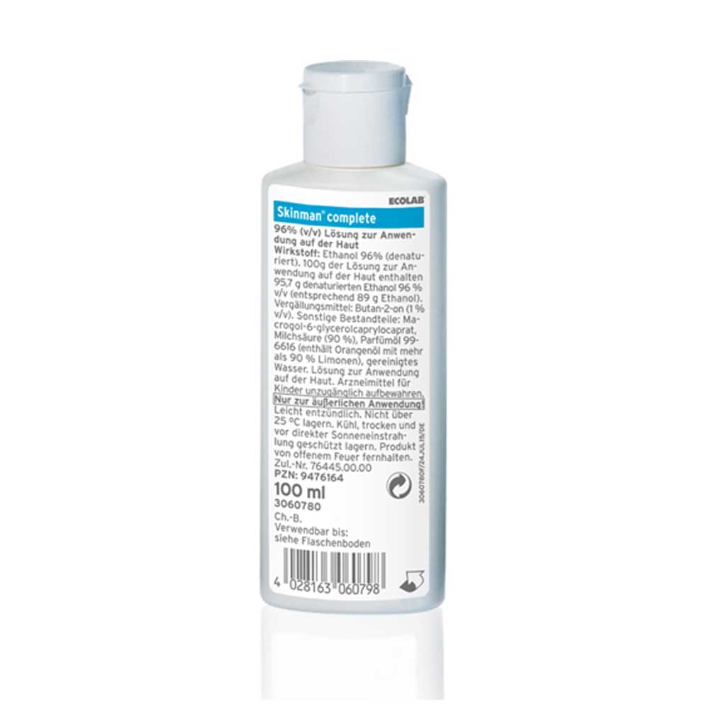Ecolab Skinman complete Händedesinfektion, Flasche mit 100 ml Inhalt